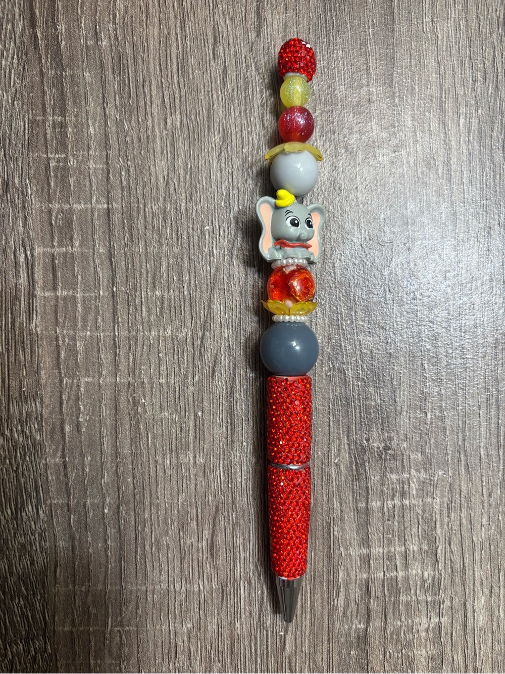 Dumbo beaded Ballpoint Pen - Red and Gray